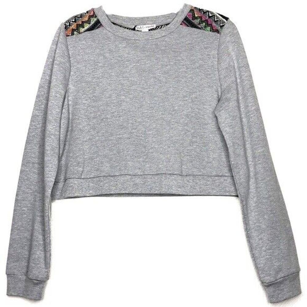 MADE FOR IMPULSE Ladies Tribal Cropped Sweatshirt, Grey/Multi-Color, $69, NWT